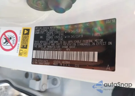 2018 Toyota Highlander Se from USA, damaged, VIN 5TDJZRFH3JS544583